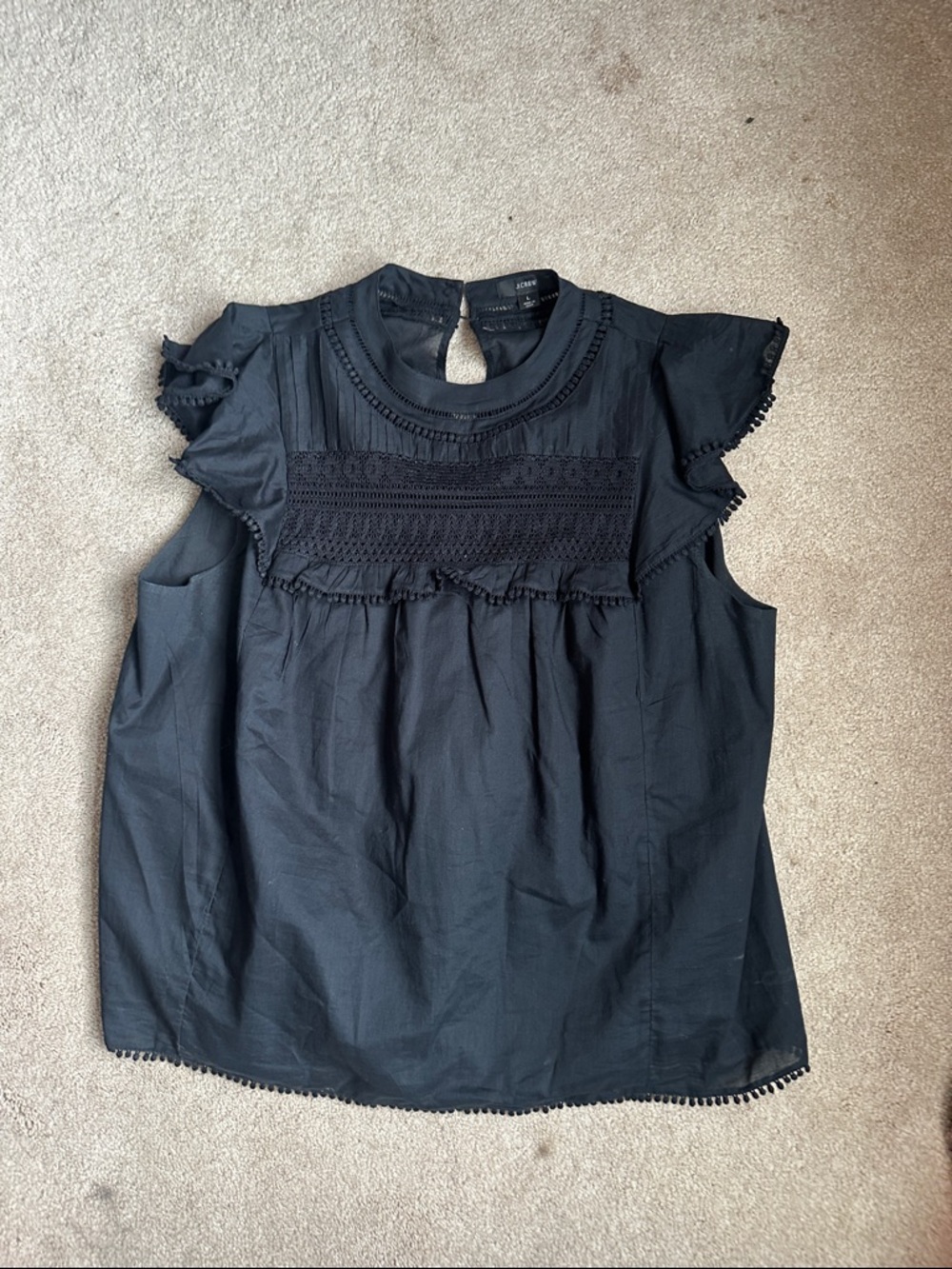 J.crew Black Ruffled Lace Yoke Sleeveless Top